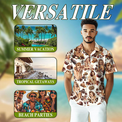 Netecom Chocolate Candy Desert Pinup Girl Hawaiian Shirt for Men, Beautiful Sexy Girl Button Down Summer Beach Shirts, S-5XL