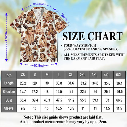 Netecom Chocolate Candy Desert Pinup Girl Hawaiian Shirt for Men, Beautiful Sexy Girl Button Down Summer Beach Shirts, S-5XL