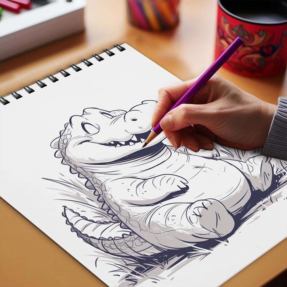 Netecom Chubby Alligator Coloring Book Spiral Bound for Adults