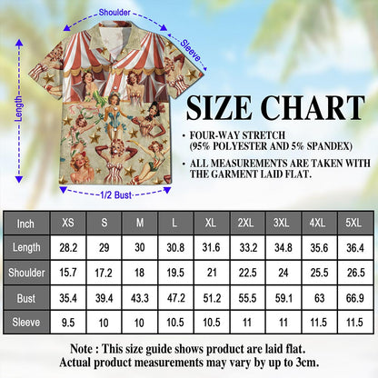 Netecom Circus Pinup Girl Hawaiian Shirt for Men, Beautiful Sexy Girl Button Down Summer Beach Short Sleeve Shirts, S-5XL