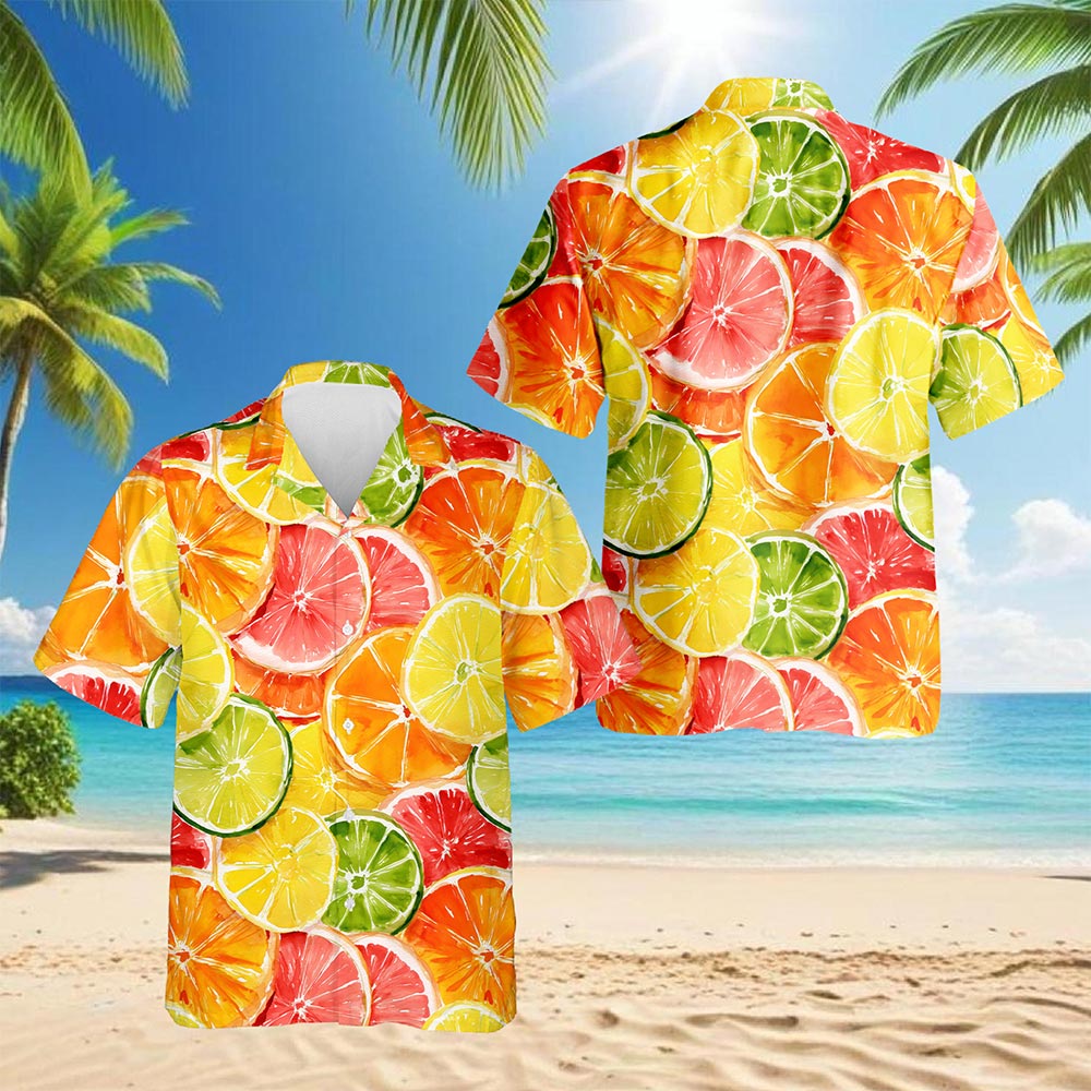 Netecom Citrus Fruits Print Hawaiian Shirt for Men, Fruit Lover Gifts, Button Down Summer Beach Short Sleeve Shirts, S-5XL