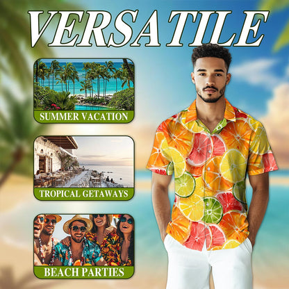 Netecom Citrus Fruits Print Hawaiian Shirt for Men, Fruit Lover Gifts, Button Down Summer Beach Short Sleeve Shirts, S-5XL