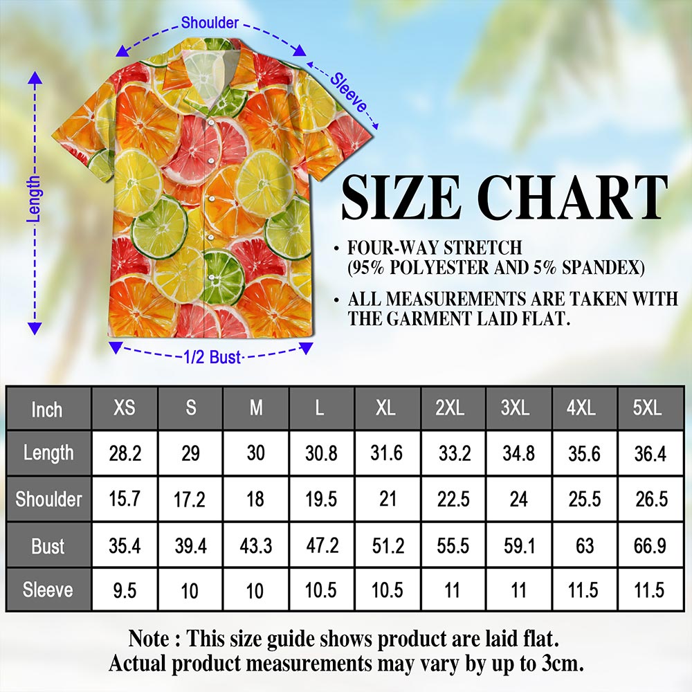 Netecom Citrus Fruits Print Hawaiian Shirt for Men, Fruit Lover Gifts, Button Down Summer Beach Short Sleeve Shirts, S-5XL