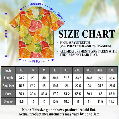 Netecom Citrus Fruits Print Hawaiian Shirt for Men, Fruit Lover Gifts, Button Down Summer Beach Short Sleeve Shirts, S-5XL