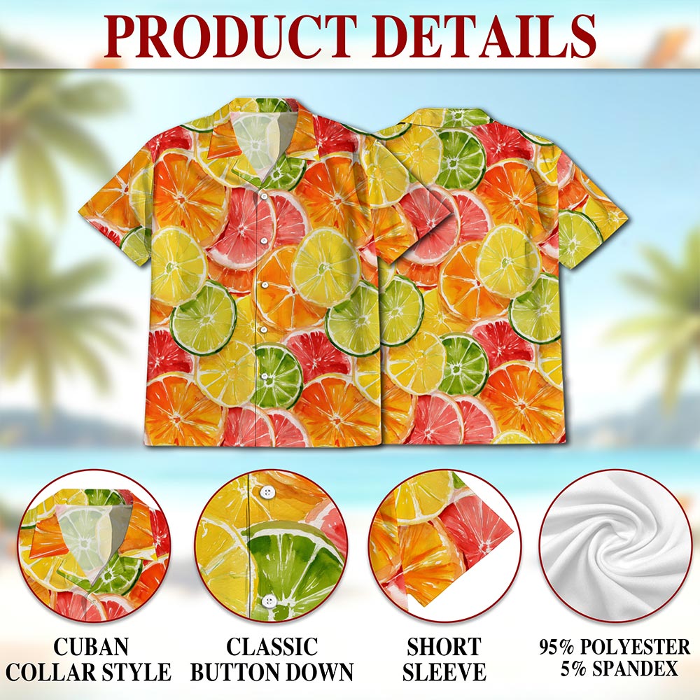 Netecom Citrus Fruits Print Hawaiian Shirt for Men, Fruit Lover Gifts, Button Down Summer Beach Short Sleeve Shirts, S-5XL