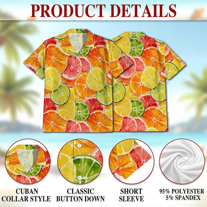 Netecom Citrus Fruits Print Hawaiian Shirt for Men, Fruit Lover Gifts, Button Down Summer Beach Short Sleeve Shirts, S-5XL