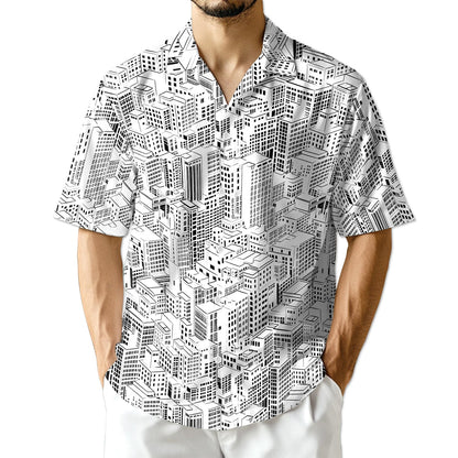 Netecom City Buildings Hawaiian Shirt for Men