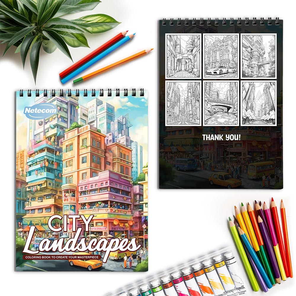 Netecom City Landscapes Spiral Coloring Book for Adults