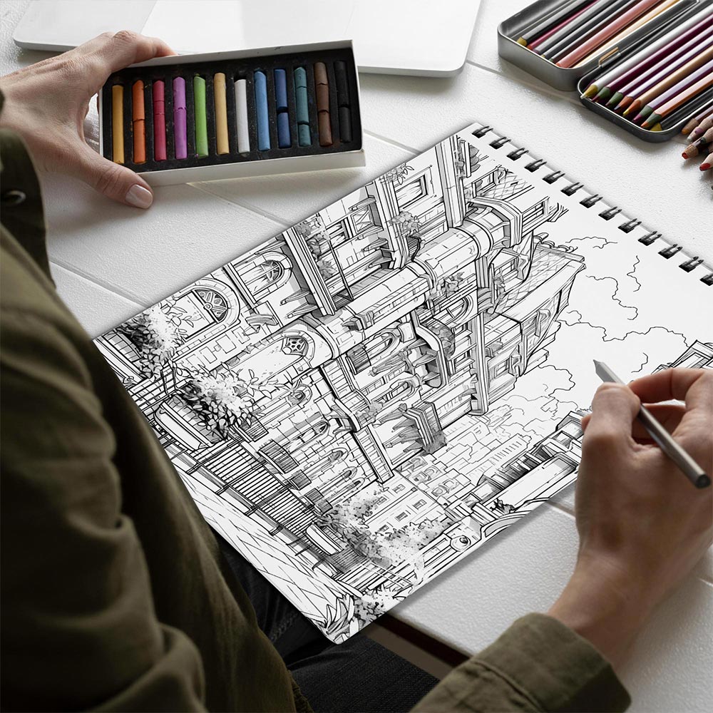 Netecom City Landscapes Spiral Bound Coloring Book for Adults