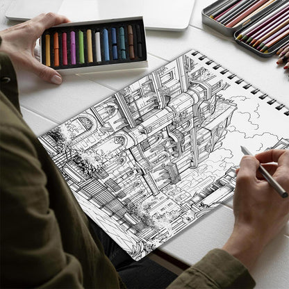 Netecom City Landscapes Spiral Bound Coloring Book for Adults