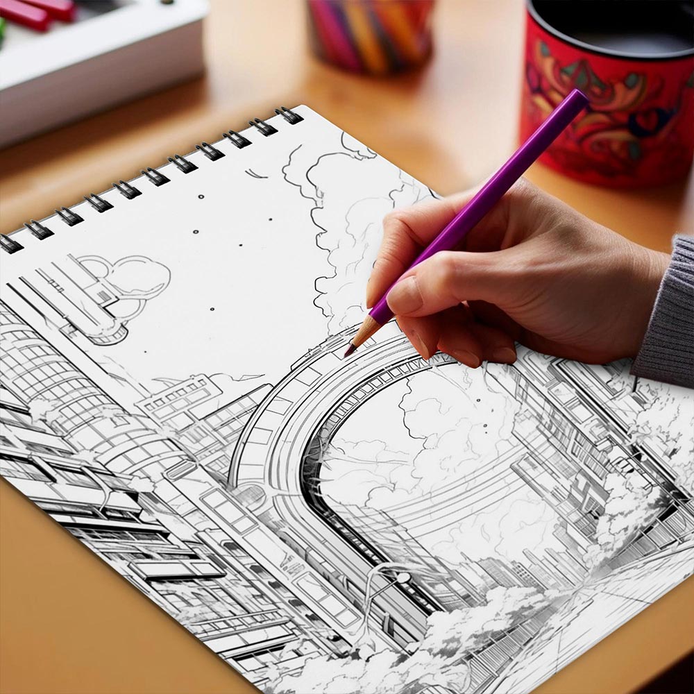Netecom City Landscapes Coloring Book Spiral Bound for Adults