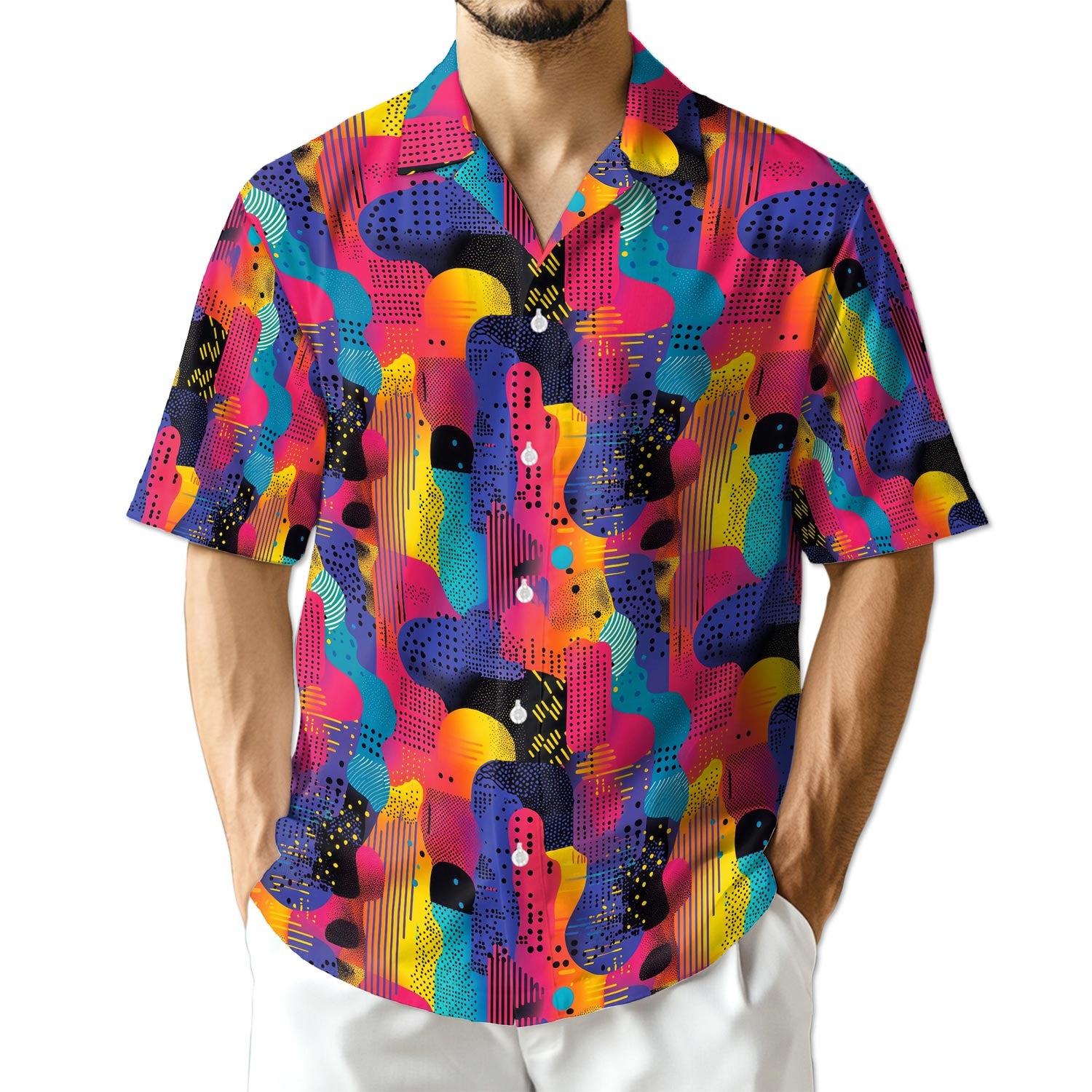 Netecom Classic 80s Color Splash Hawaiian Shirt for Men