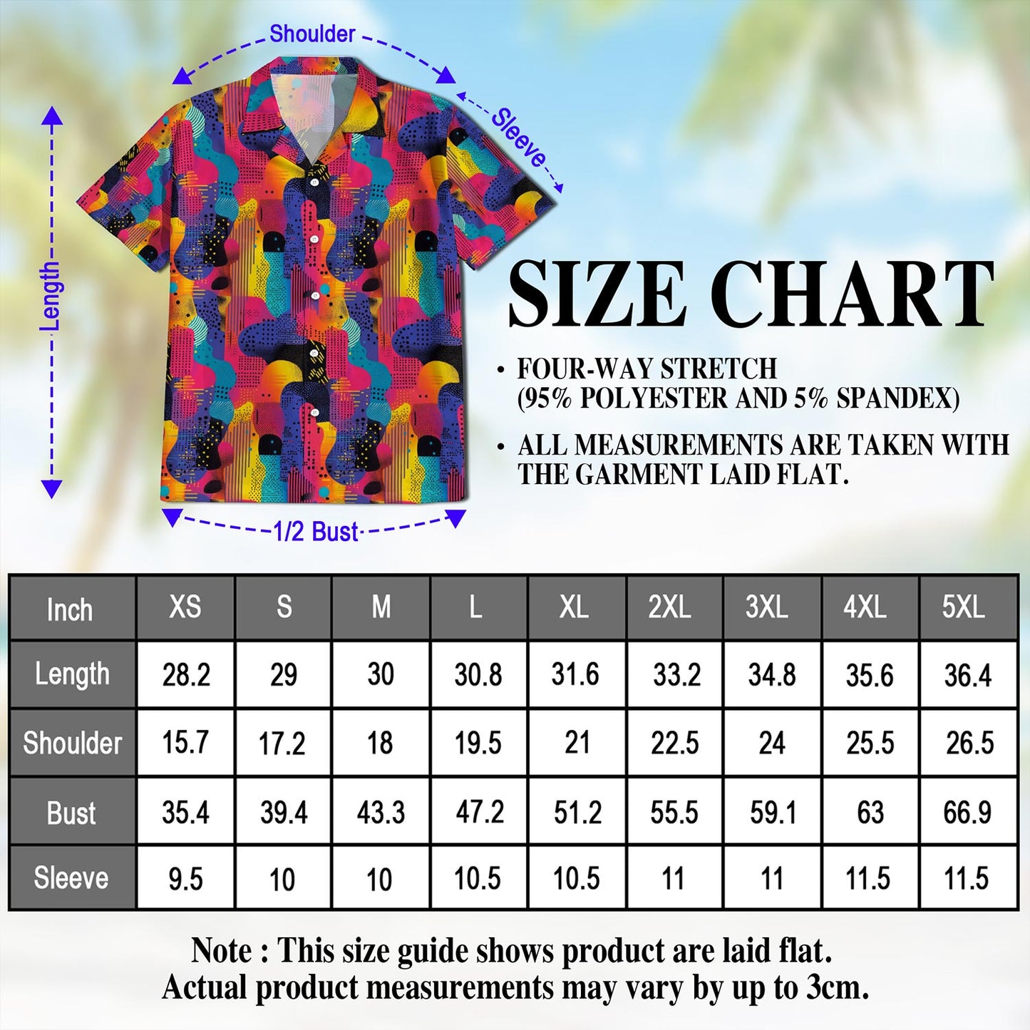 Netecom Classic 80s Color Splash Hawaiian Shirt for Men, Retro Style, Button Down Summer Beach Short Sleeve, S-5XL