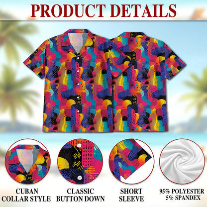Netecom Classic 80s Color Splash Hawaiian Shirt for Men, Retro Style, Button Down Summer Beach Short Sleeve, S-5XL