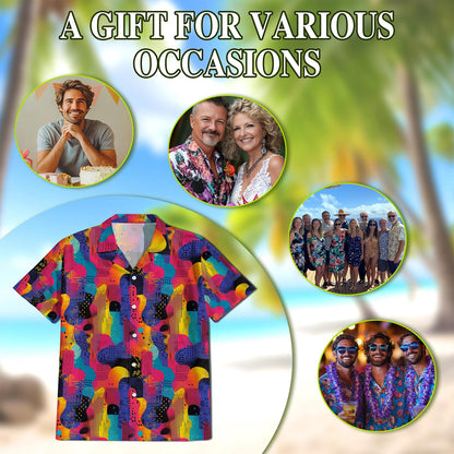 Netecom Classic 80s Color Splash Hawaiian Shirt for Men, Retro Style, Button Down Summer Beach Short Sleeve, S-5XL