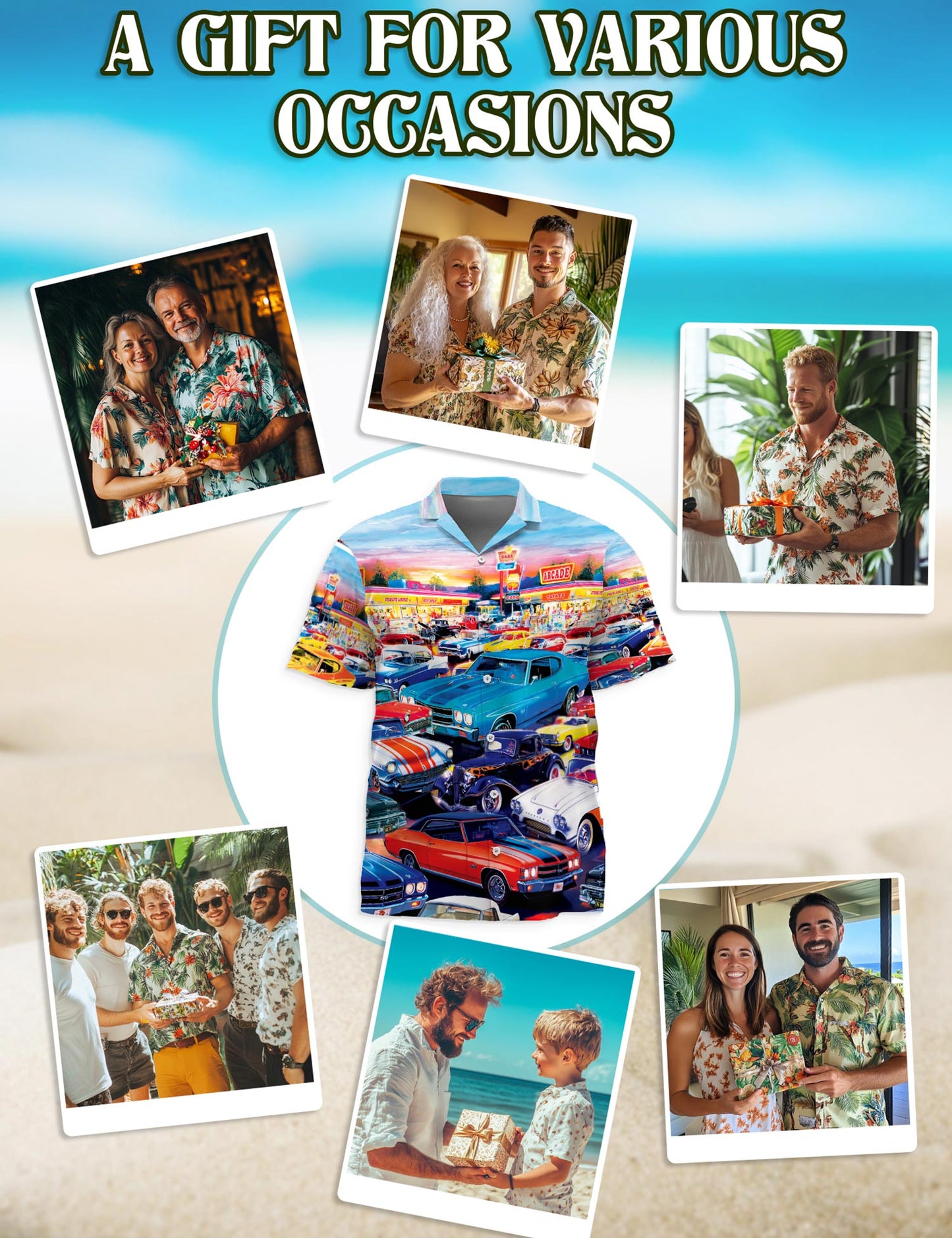 Netecom Classic Car Hawaiian Shirt for Men Women, Car Lover Gifts, Button Down Summer Aloha Beach Short Sleeve Shirts, S-5XL