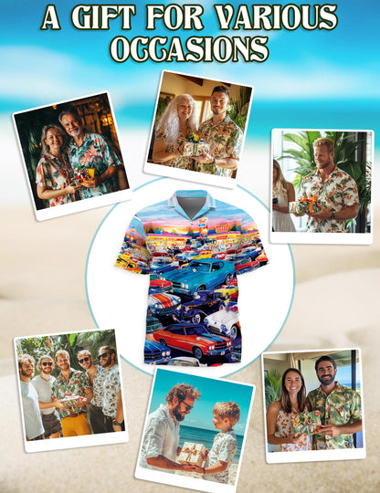 Netecom Classic Car Hawaiian Shirt for Men Women, Car Lover Gifts, Button Down Summer Aloha Beach Short Sleeve Shirts, S-5XL