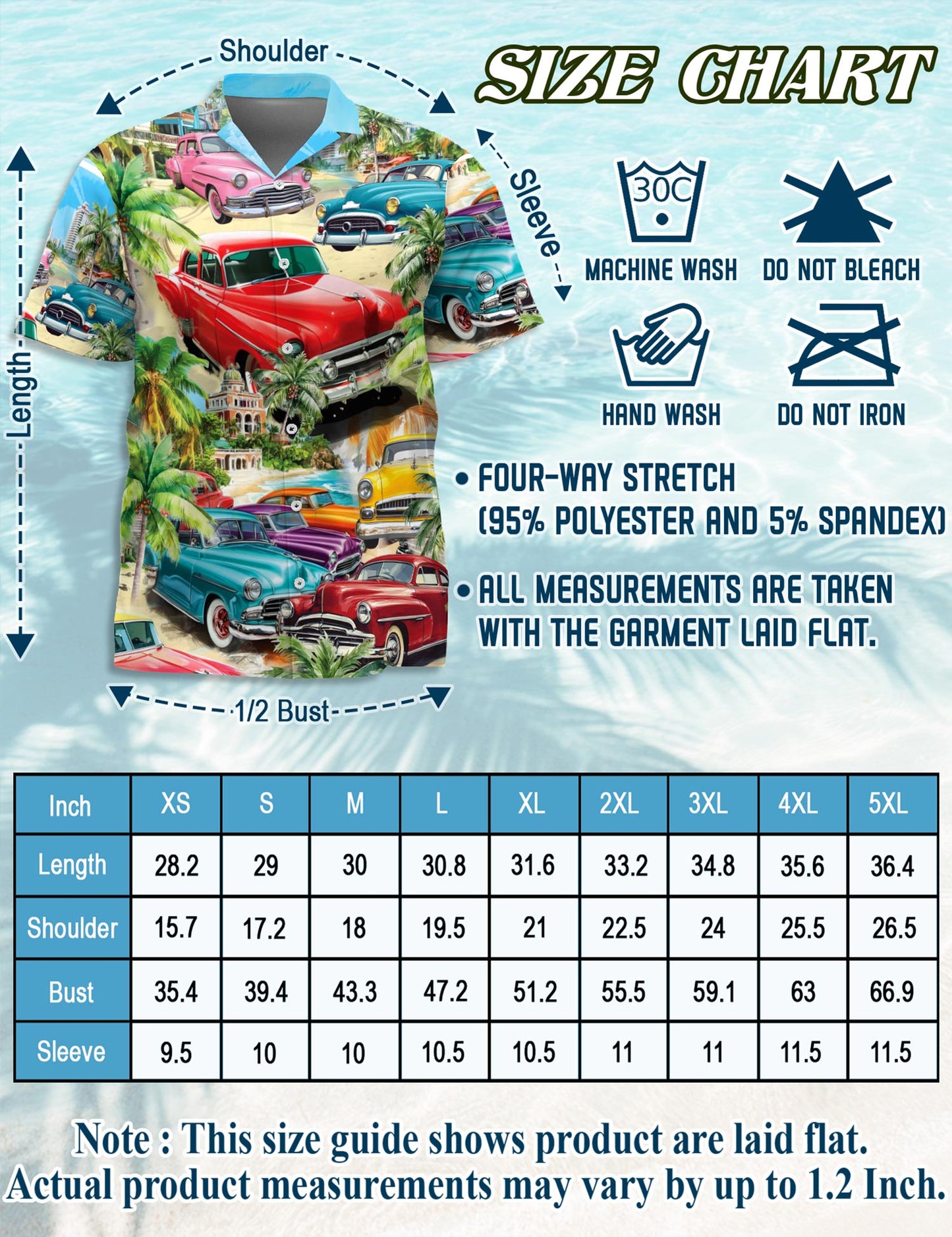 Netecom Classic Cars Hawaiian Shirt for Men, Tropical Style, Button Down Summer Beach Short Sleeve, S-5XL