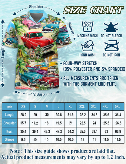 Netecom Classic Cars Hawaiian Shirt for Men, Tropical Style, Button Down Summer Beach Short Sleeve, S-5XL