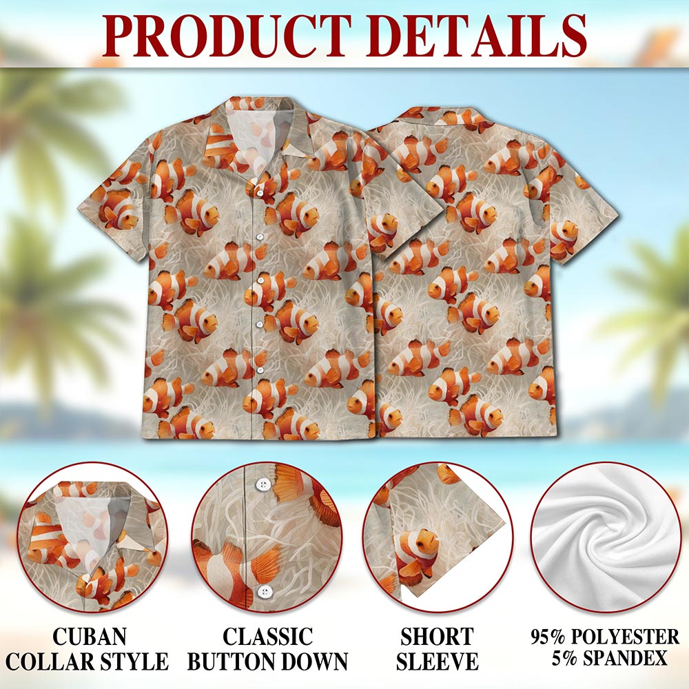 Netecom Clownfish Pattern Hawaiian Shirt for Men, Retro Style, Button Down Summer Beach Short Sleeve, S-5XL