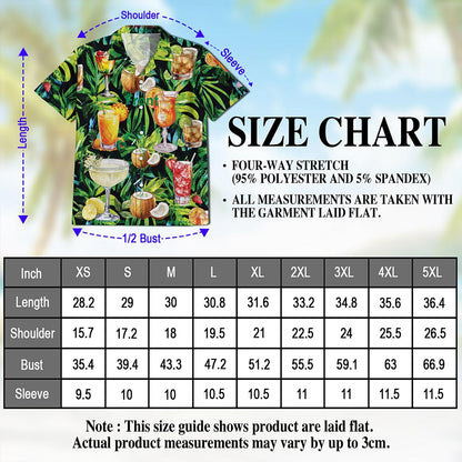 Netecom Cocktail And Fruit Hawaiian Shirt for Men, Hello Summer Tropical Button Down Beach Short Sleeve Shirts, Sizes S-5XL