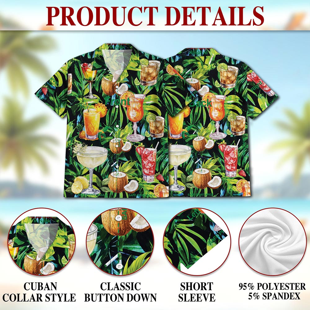 Netecom Cocktail And Fruit Hawaiian Shirt for Men, Hello Summer Tropical Button Down Beach Short Sleeve Shirts, Sizes S-5XL