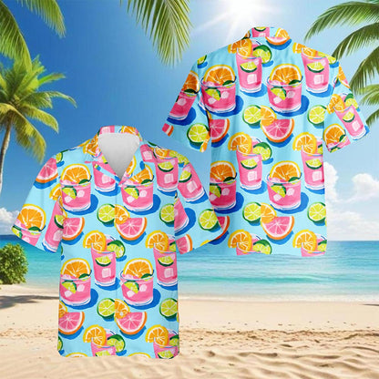 Netecom Cocktail Pattern Hawaiian Shirt for Men, Gouache Painting Style, Button Down Summer Beach Short Sleeve, S-5XL