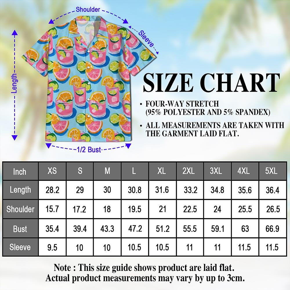 Netecom Cocktail Pattern Hawaiian Shirt for Men, Gouache Painting Style, Button Down Summer Beach Short Sleeve, S-5XL