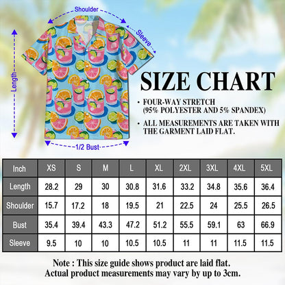 Netecom Cocktail Pattern Hawaiian Shirt for Men, Gouache Painting Style, Button Down Summer Beach Short Sleeve, S-5XL