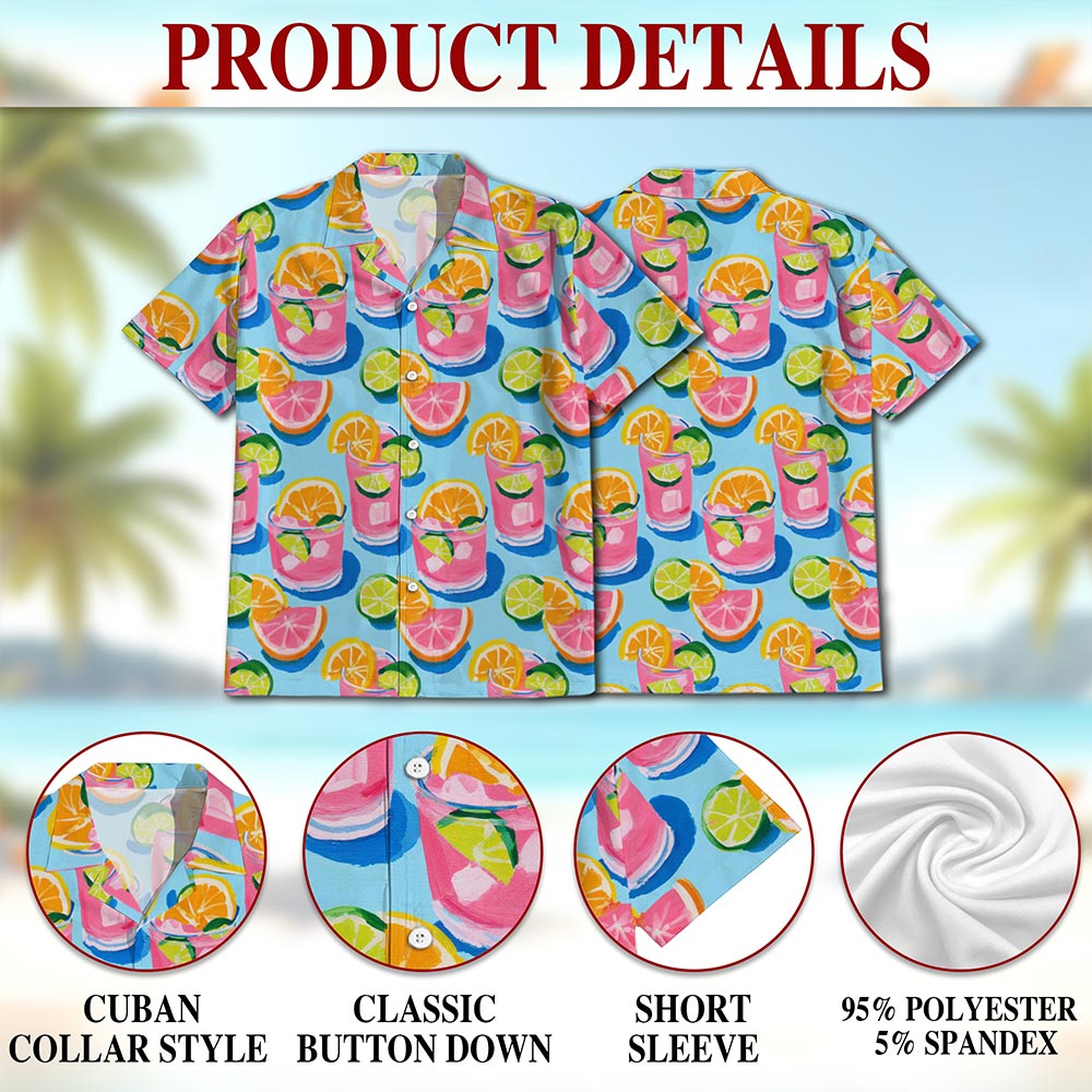 Netecom Cocktail Pattern Hawaiian Shirt for Men, Gouache Painting Style, Button Down Summer Beach Short Sleeve, S-5XL