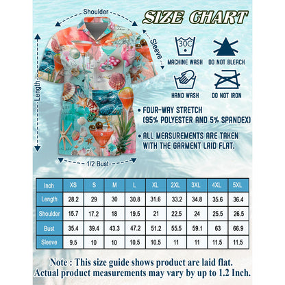 Netecom Coctail Summer Hawaiian Shirt for Men, Fun & Relaxed Style, Button Down Summer Beach Short Sleeve, S-5XL