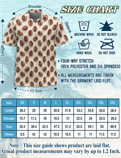 Netecom Coffee Beans Hawaiian Shirt for Men, Vintage Style, Funny Button Down Summer Beach Short Sleeve Shirts, S-5XL