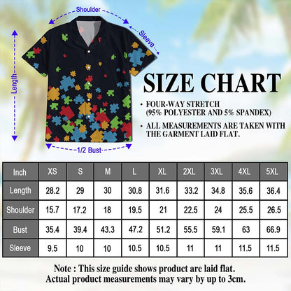 Netecom Colorful Autism Awareness Hawaiian Shirt for Men, Button Down Summer Beach Short Sleeve, S-5XL