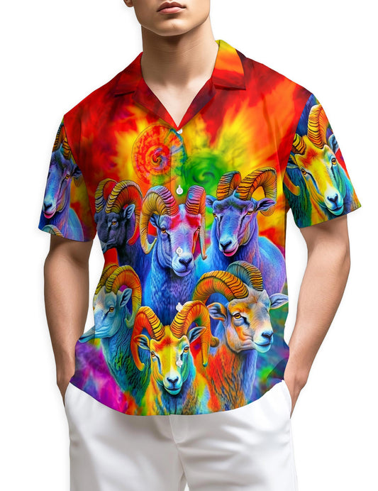 Netecom Colorful Bighorn Sheep Hawaiian Shirt for Men