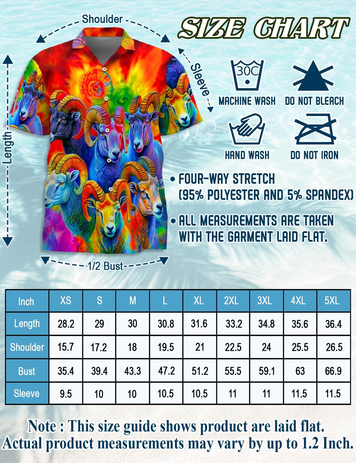 Netecom Colorful Bighorn Sheep Hawaiian Shirt for Men, Button Down Summer Beach Short Sleeve, S-5XL