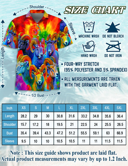 Netecom Colorful Bighorn Sheep Hawaiian Shirt for Men, Button Down Summer Beach Short Sleeve, S-5XL