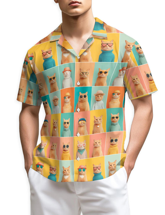 Netecom Colorful Cat Pattern Hawaiian Shirt for Men