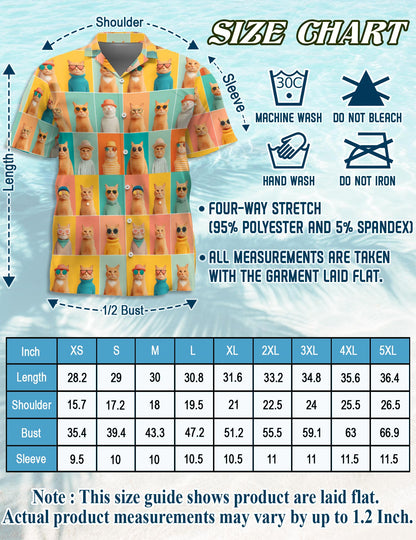 Netecom Colorful Cat Pattern Hawaiian Shirt for Men, Retro Style, Button Down Summer Beach Short Sleeve, S-5XL