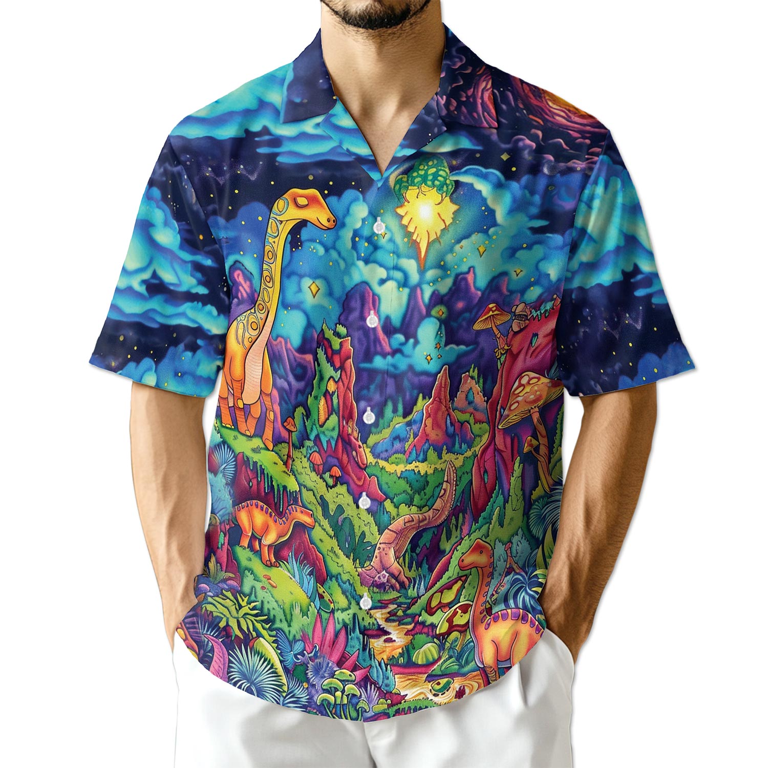 Netecom Colorful Dinosaurs Hawaiian Shirt for Men
