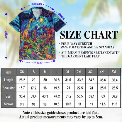 Netecom Colorful Dinosaurs Hawaiian Shirt for Men, Button Down Summer Beach Short Sleeve, Dinosaur Lover Gifts, S-5XL