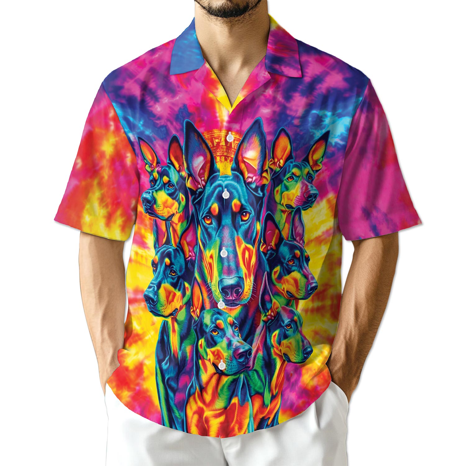 Netecom Colorful Doberman Pinscher Hawaiian Shirt for Men