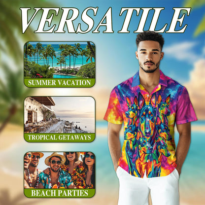 Netecom Colorful Doberman Pinscher Hawaiian Shirt for Men, Button Down Summer Beach Short Sleeve, Doberman Pinscher Lover Gifts, S-5XL