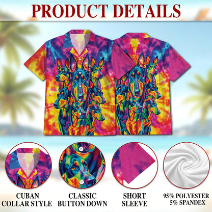 Netecom Colorful Doberman Pinscher Hawaiian Shirt for Men, Button Down Summer Beach Short Sleeve, Doberman Pinscher Lover Gifts, S-5XL