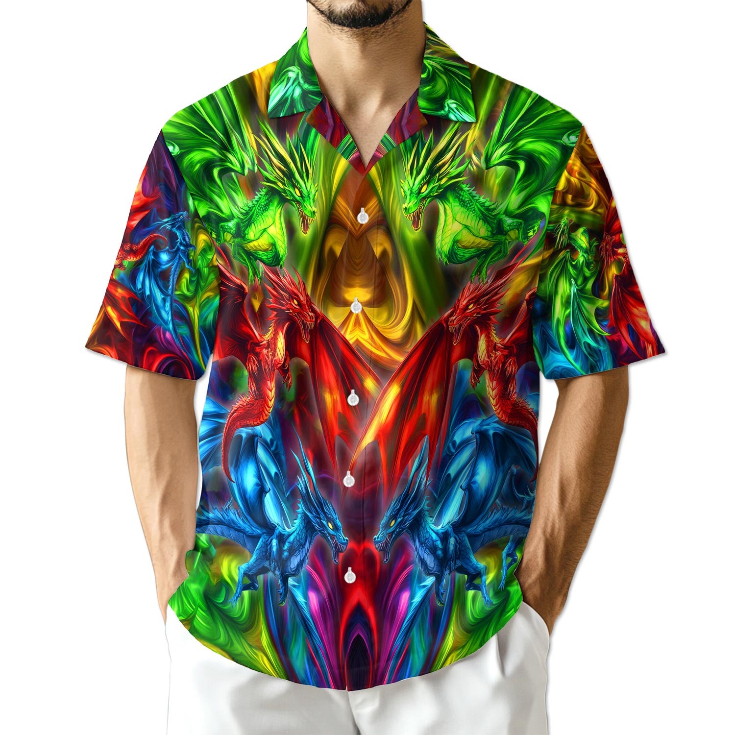 Netecom Colorful Dragon Hawaiian Shirt for Men