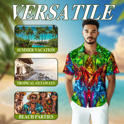 Netecom Colorful Dragon Hawaiian Shirt for Men, Dragon Lover Gift, Button Down Summer Beach Short Sleeve, S-5XL
