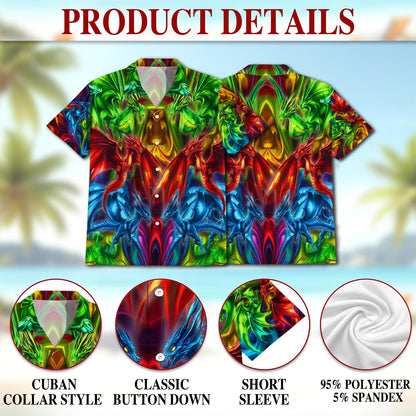 Netecom Colorful Dragon Hawaiian Shirt for Men, Dragon Lover Gift, Button Down Summer Beach Short Sleeve, S-5XL
