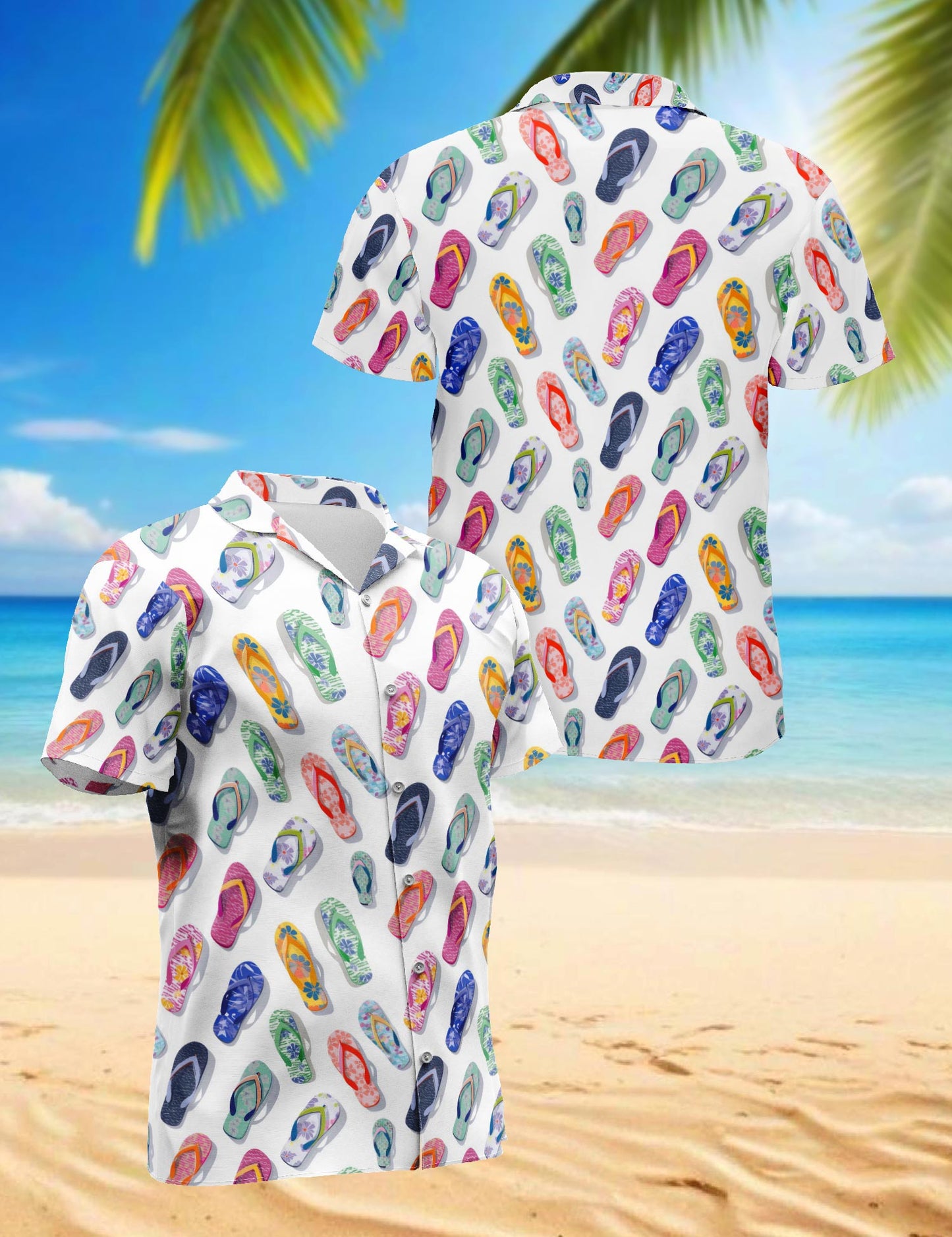 Netecom Colorful Flip Flops Hawaiian Shirt for Men, Vintage Style, Button Down Summer Beach Short Sleeve, S-5XL