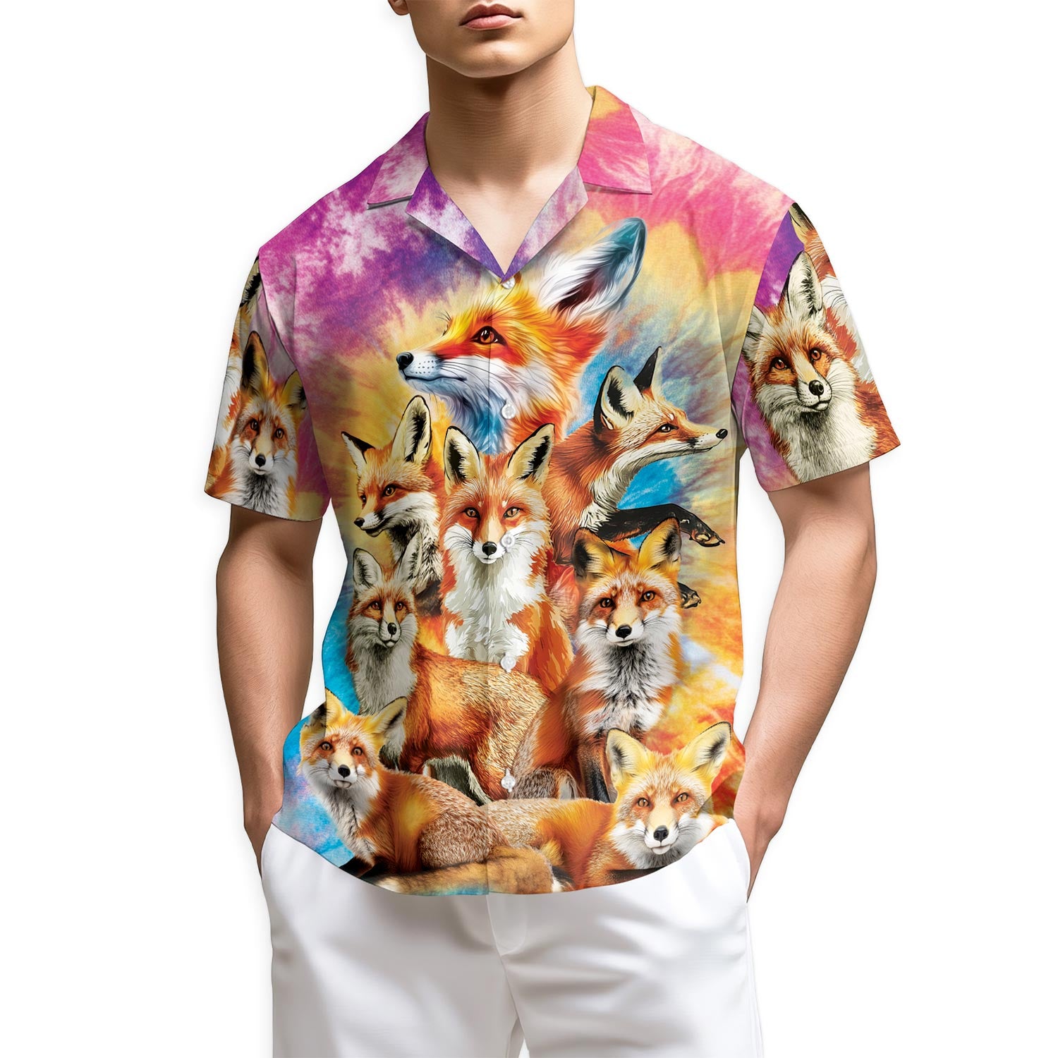 Netecom Colorful Fox Hawaiian Shirt for Men