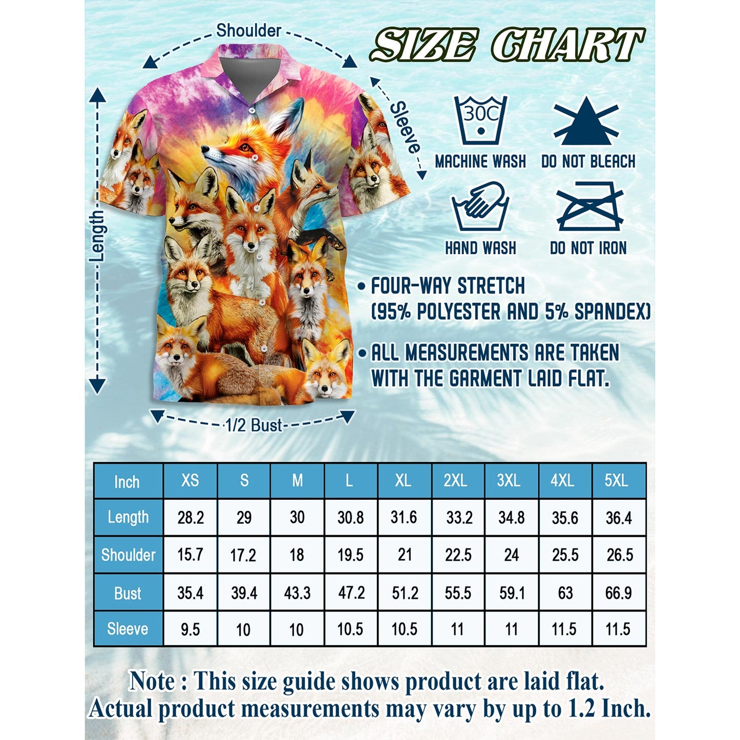Netecom Colorful Fox Hawaiian Shirt for Men, Button Down Summer Beach Short Sleeve, Sizes S-5XL