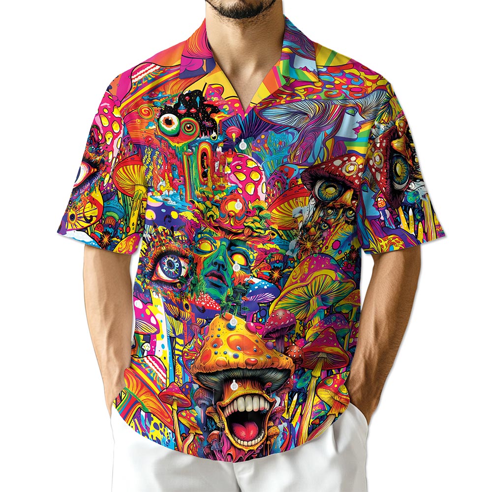 Netecom Colorful Hippie Mushroom Hawaiian Shirt for Men